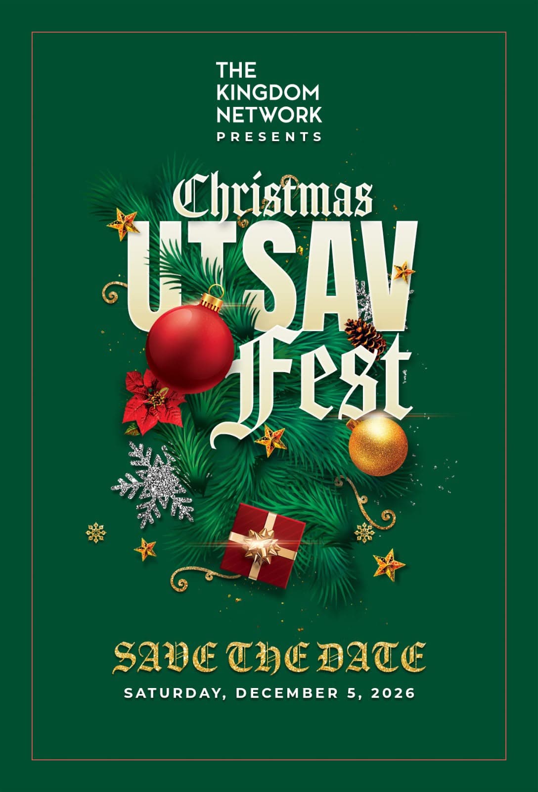Christmas UTSAV Fest poster — The Kingdom Network presents. Save the date: Saturday, December 5, 2026.